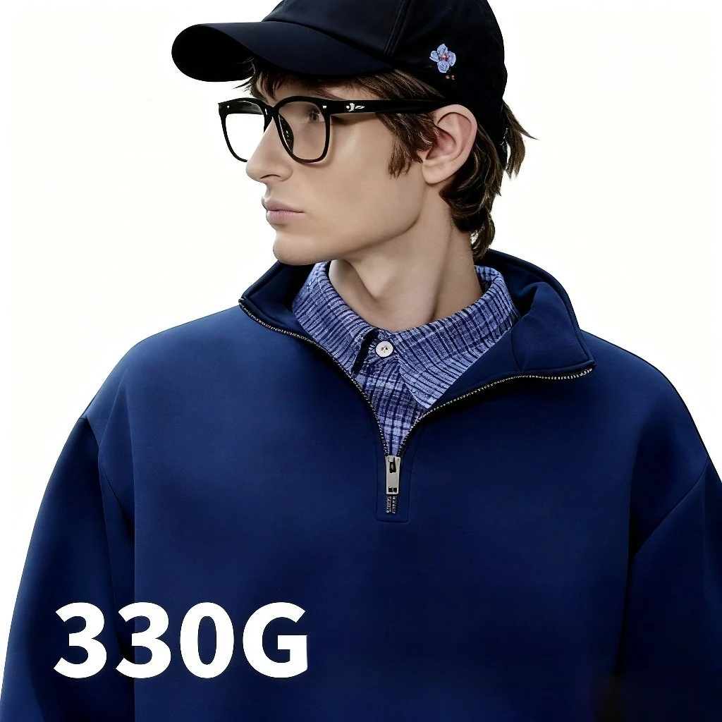 بلوفر بغطاء للرأس بنصف سحاب بلون سادة 72% قطن، مسامي وممتص للعرق، ملابس غير رسمية يومية سميكة للرياضة والدفء