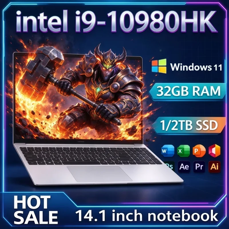High Performance Slim 14.1 Inch Portable Laptop Intel I9-10980HK Win11 32GB RAM 2TB SSD Notebook For Online Meeting And Leisure