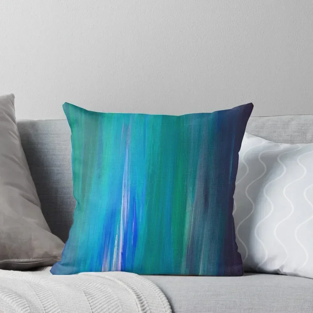 

IRRADIATED BLUE Colorful Fine Art Indigo Teal Turquoise Modern Abstract Acrylic Painting Throw Pillow