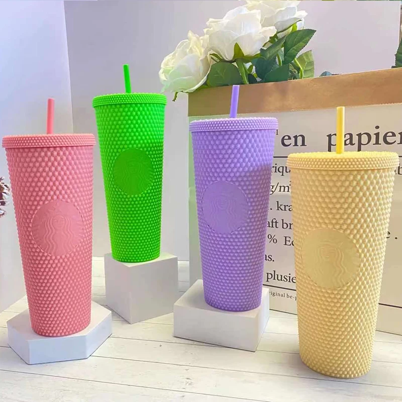 Double Layered Plastic Straw Cup For Household Diamond Radiant Water Bottles Coffee Straw Cup Drinks Bottles Mugs