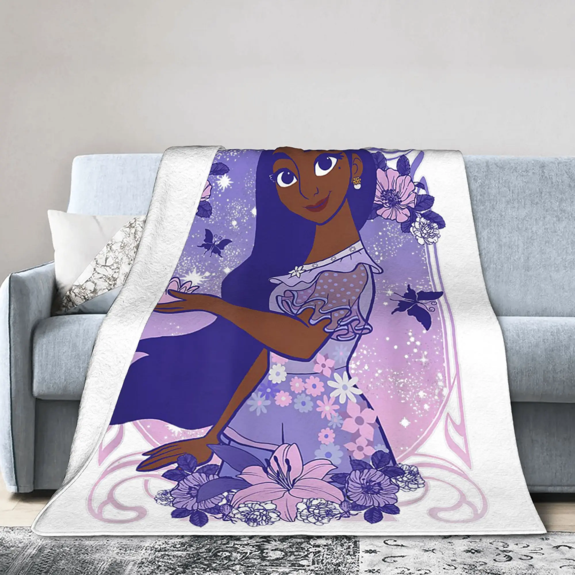 

Encanto Knitted Blanket Isabella Dreamy Floral Portrait Flannel Throw Blankets Couch Quilt Ultra-Soft Warm Bedspreads Portable