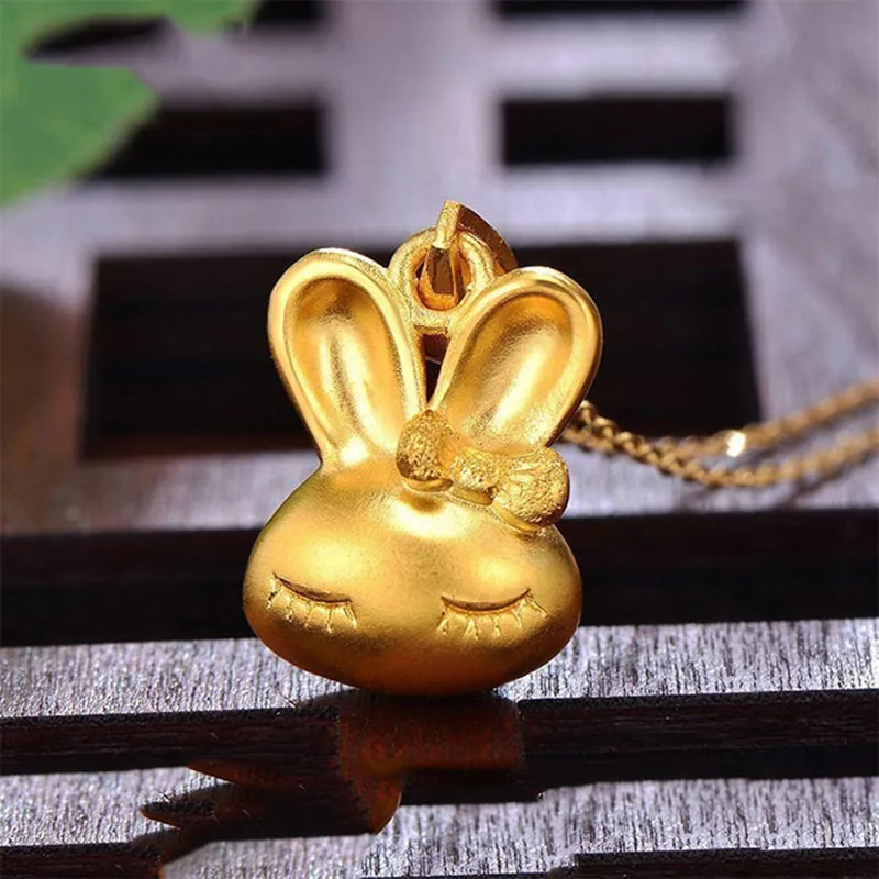 

1pcs Pure Gold Pendant For Women Men 3D Rabbit Bow-knot Pendant Christmas Gifts 1.2-1.5g