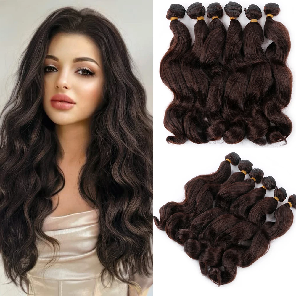 Deep Wavy Weave Bundles Synthetic Hair Extensions Afro Kinky Curly 6Ps/Lot 14/18 Inch Ombre Brown Wavy Hair Bundles For Women