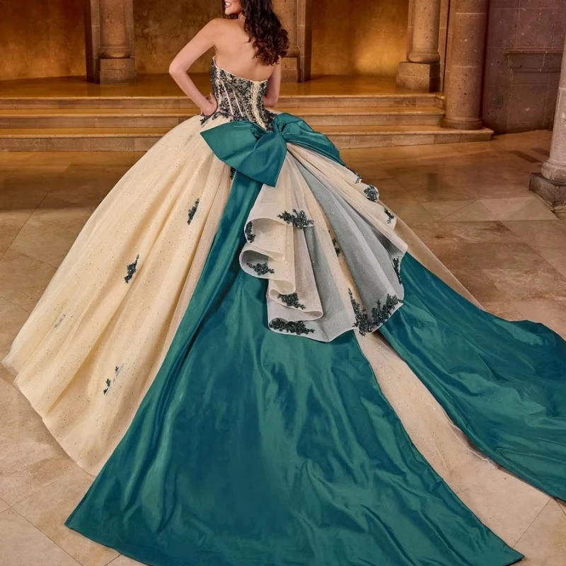 Spersonalizowane Meksyk Crystal Sweet 16-letnia Dziewczyna Quinceanera Sukienki Koraliki Kokarda Kobiety Impreza Specjalne Okazje Prom Vestidos De 15 Años