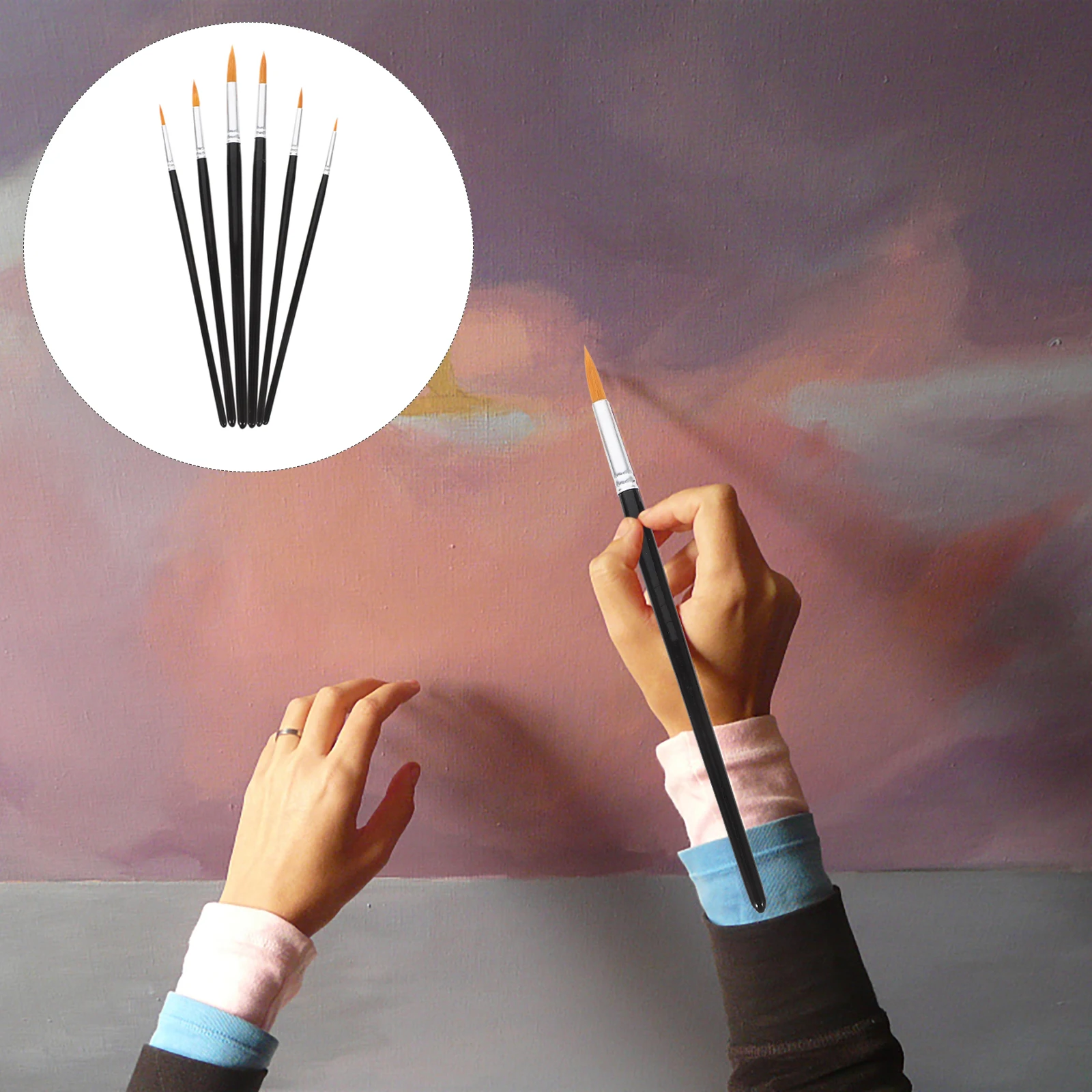 

6 Pcs Brush Multifunctional Set Acrylic Painting Artist Miniature Detail Black Masonry