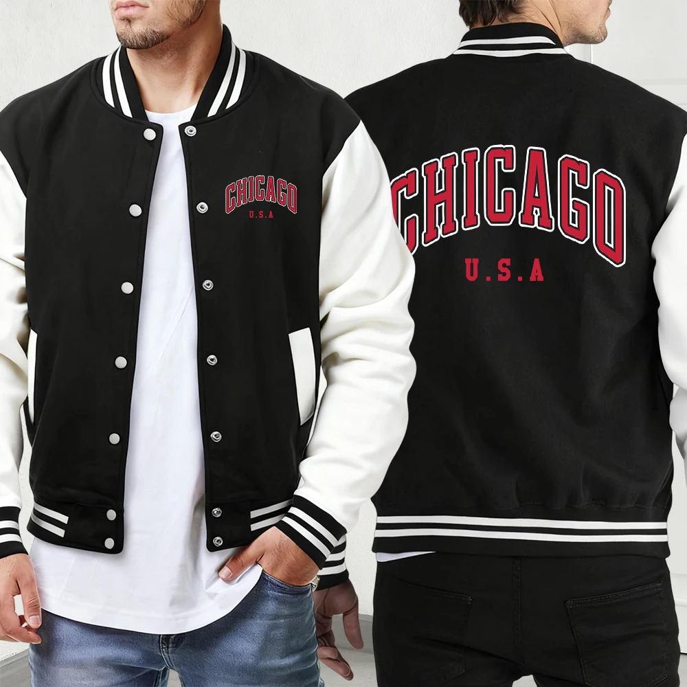 

Ciao Bella Italia Letter Creative Print Men'S Baseball Uniform Loose Street Jackets Sport Pocket Veste Vintage Casual Menswear