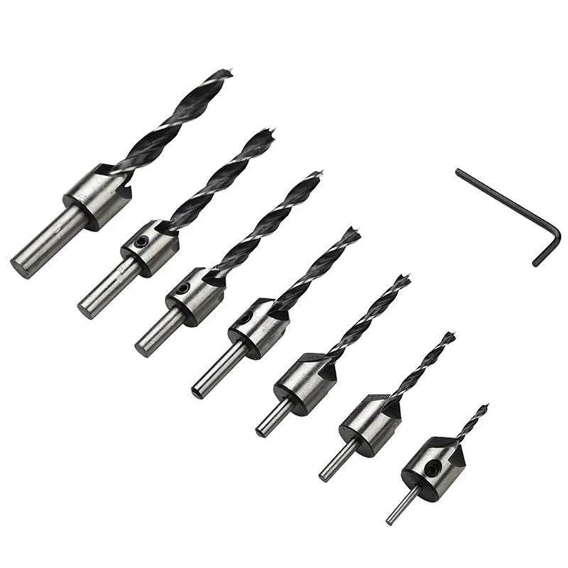 23Pcs Center Punching Three-Pointed Woodworking Drill Wood Plug Cutter Silver&Black&Gold-AT64