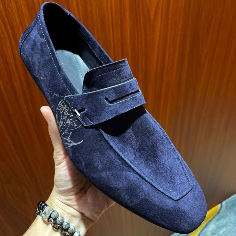 Sapato mocassim liso de camurça masculino, confortável e preguiçoso, artesanal, de negócios, casual, europeu, americano, moda luxo