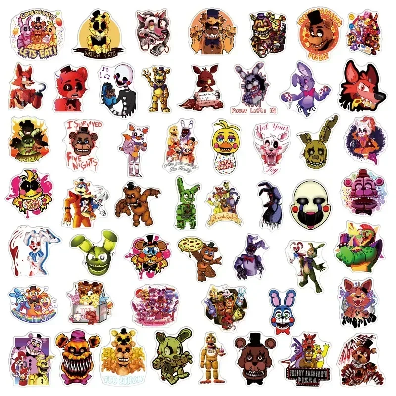 50pcs FNAF Stickers Five Nights At Freddys Scooter Trolley Case Sticker PVC Graffiti Sticker Child DIY Trunk Notebook Decal Gift