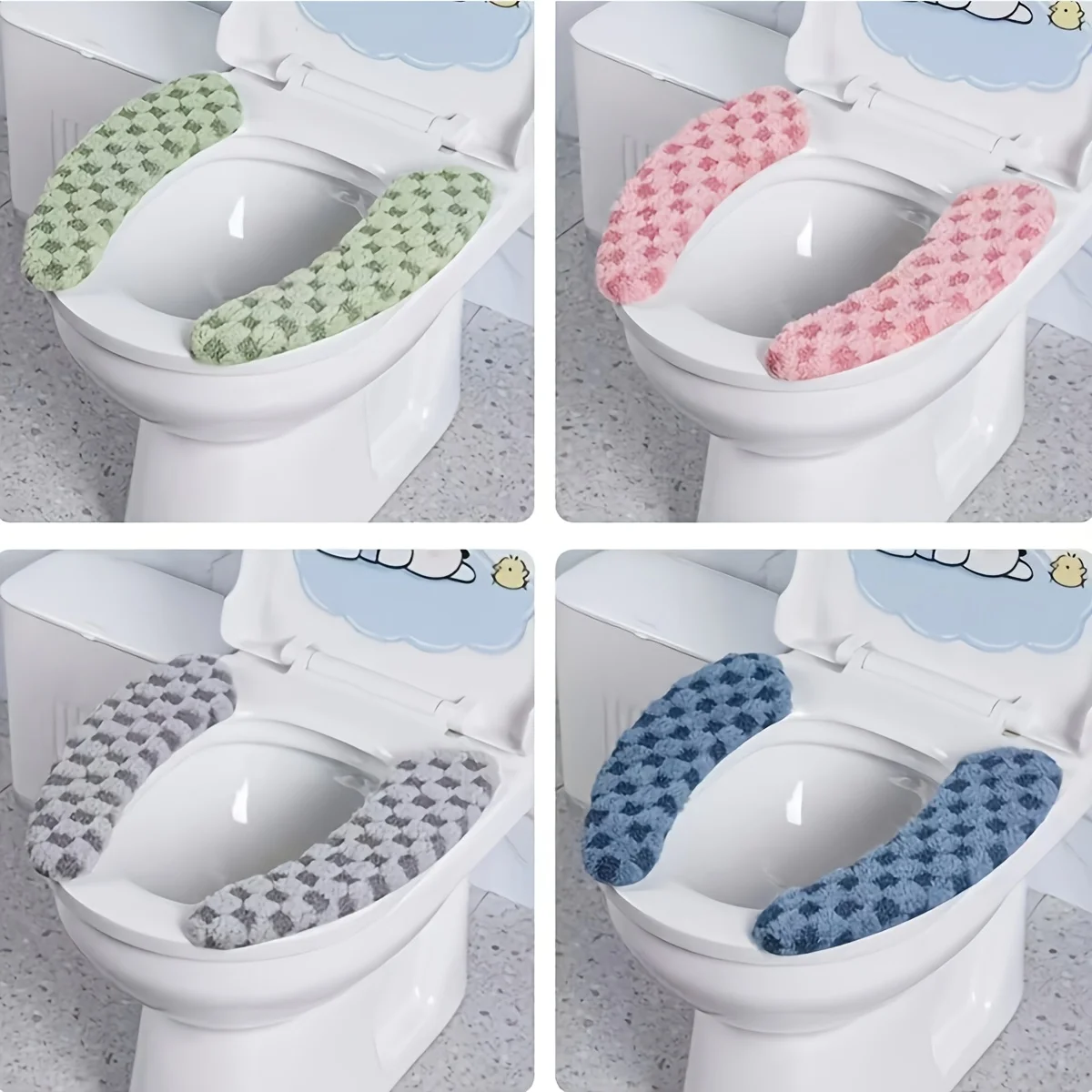 Thickened Fleece Toilet Seat Cover Washable Adhesive Toilet 