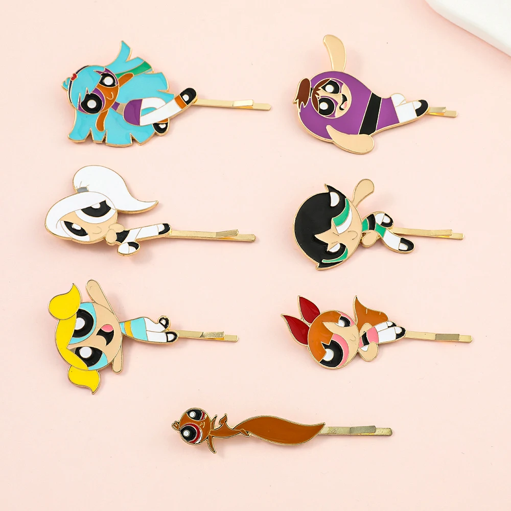 Anime The Powerpuff Girls Peripheral Hair Pins Cute Cartoon Figure Buttercup Bubbles Cartoon Hair Barrettes Girls Accessories