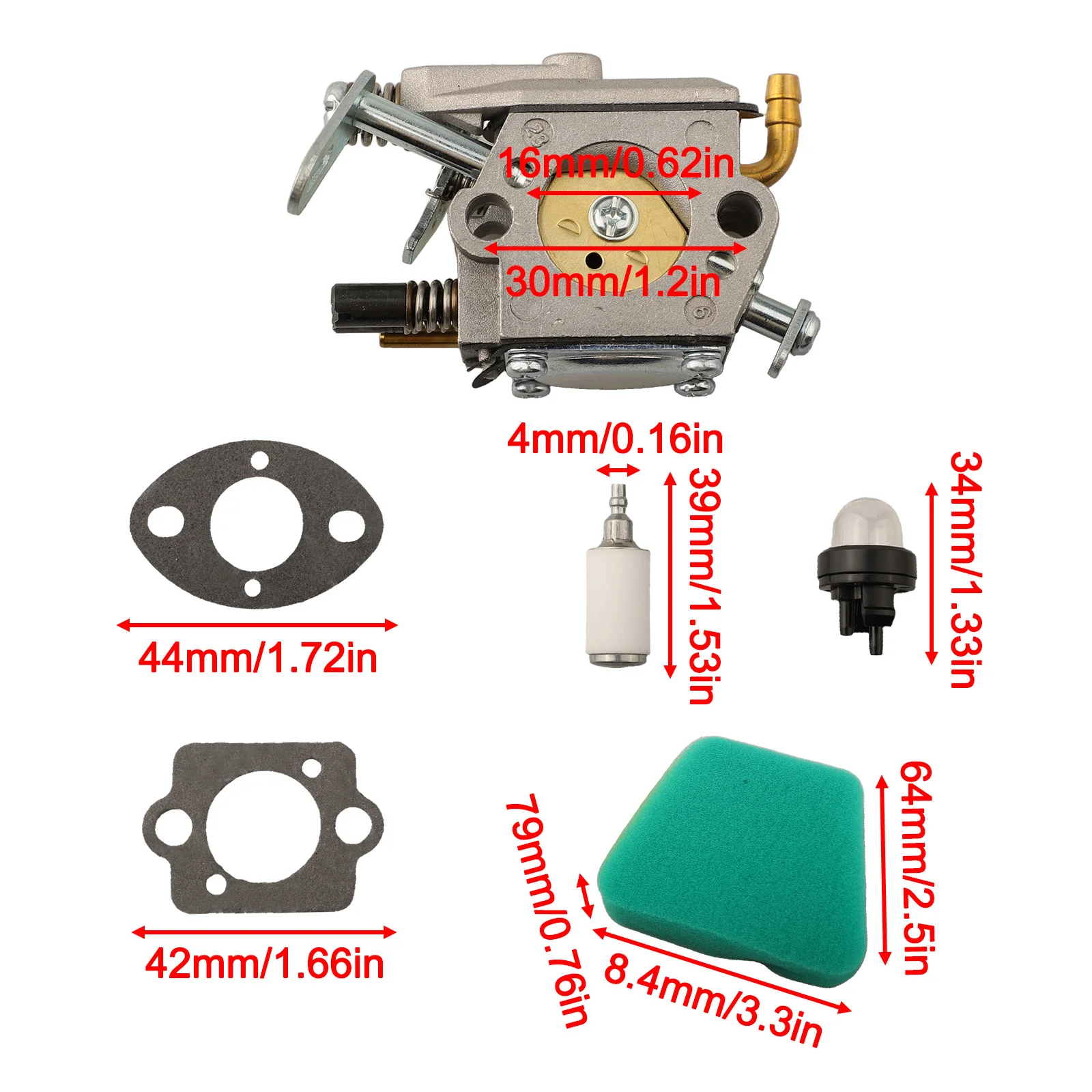 530037793 Carburetor and Air Filter Kit for McCulloch Chainsaw Models 3200 3205 3210 3214 3216 Complete Maintenance Set