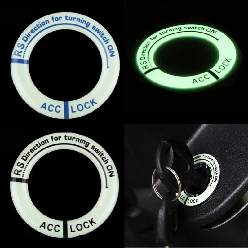 1/2/3/4pcs Night Vision Light Luminous Ignition Switch Sticker Glow Key Ring Hole Cover For Car Accessories Interior