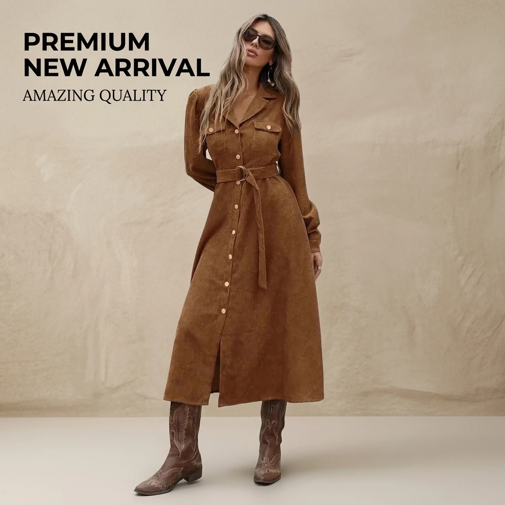 Corduroy Shirt Dress for Women - đánh giá và giá Women'S Fashion Utility Belt