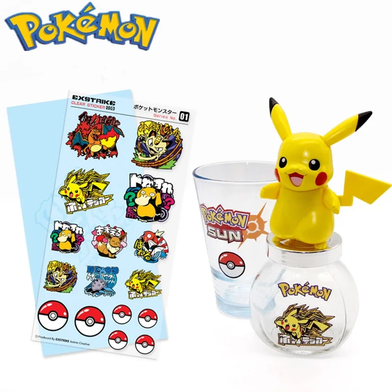 Pokemon Sticker Water Cup Mobile Computer Transparent Decoration Kawaii Children's Toy Pikachu Poke Ball Rocket Team Peripherals