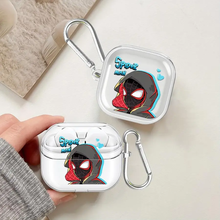 Case For Samsung Galaxy Buds 3Pro 4 Pro 2 3 FE 2Pro Live 4Pro Clear Earphone Cases Cover With Hook Marvel Sipiderman Gwen