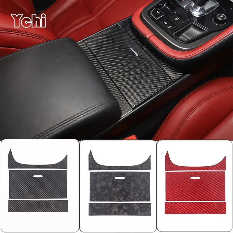 Real Carbon Fiber Car Central Control Water Cup Holder Panel Cover Decorative Sticker For Jaguar F-Type 2013-2024 Accessories