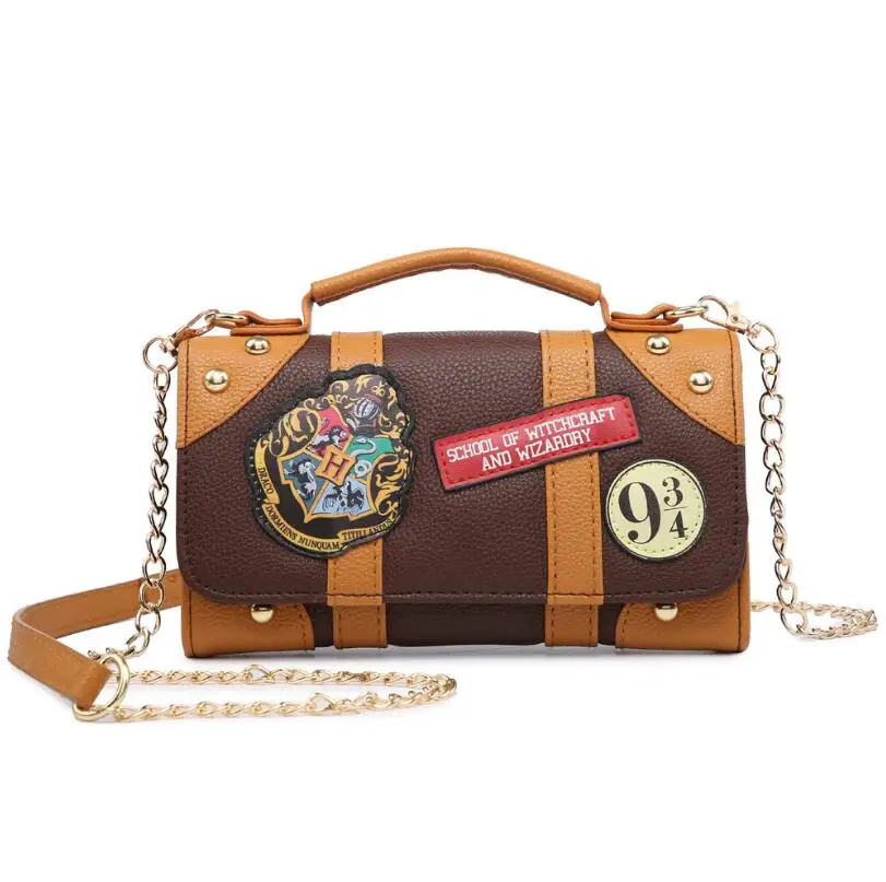 Harry Potter Hogwarts Magic School PU Handbag Shoulder Bags College Platform 93/4 PU Leather Purse Box Handbag for Girls Women