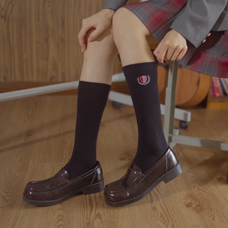 Симпатичные женские хлопковые носки до середины икры с изображением кошачьих когтей цветов и вышивкой в японском стиле