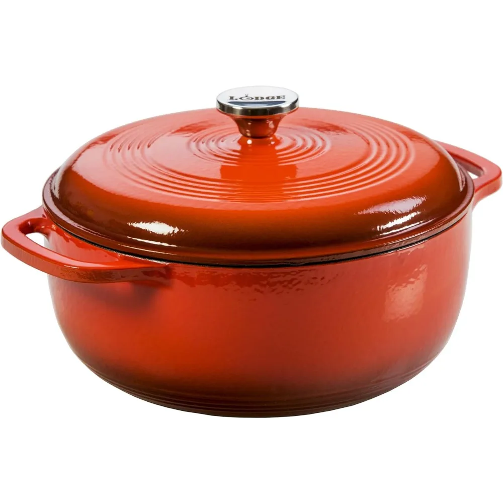 Quart Enameled Cast Iron Dutch Oven with Lid – Dual Handles – Oven Safe up to 500° F or on Stovetop - Use to Marinate, Cook