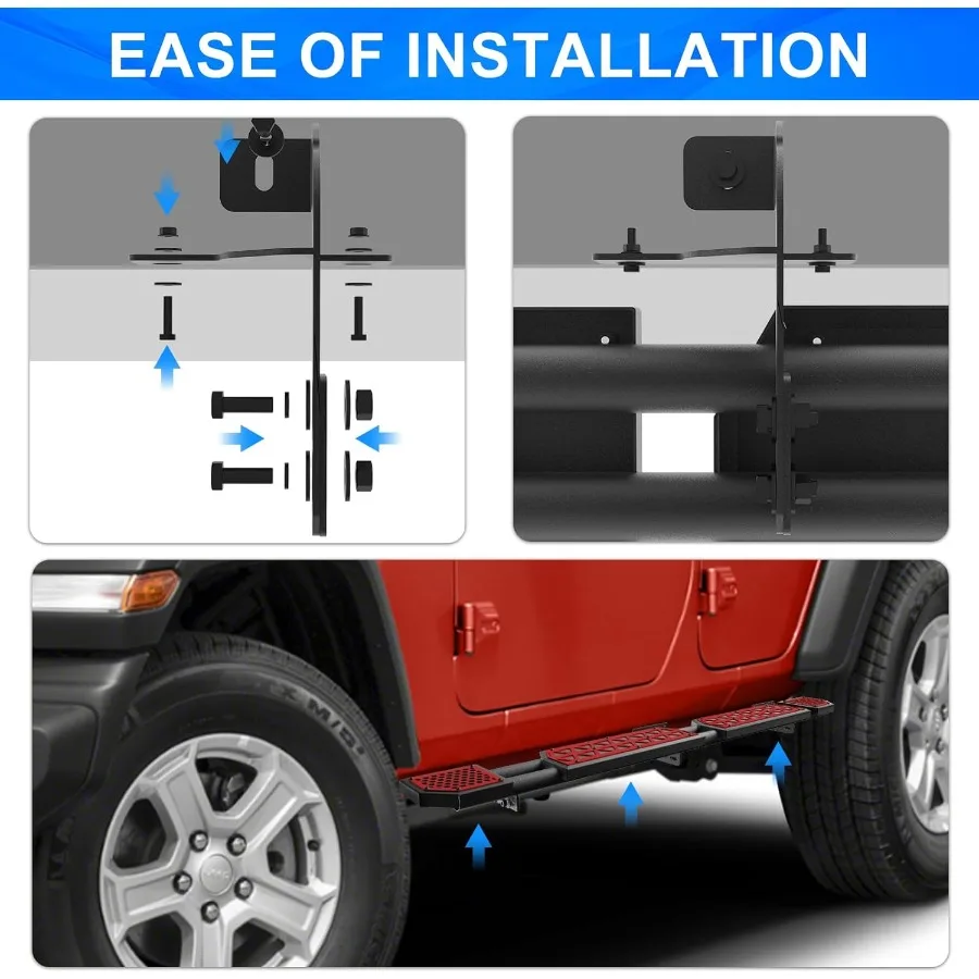 บันไดข้างรถยนต์สำหรับ Jeep Wrangler JL ปี 2018-2023 2024 2025 2026 บันไดข้างสำหรับ JL 4 ประตู แผงสีแดง 7 นิ้ว บันไดข้างกันกระแทก