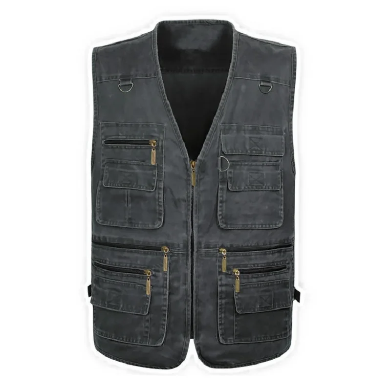 

Multi Pocket Men's Vest Zipper Sleeveless Jacket Male Spring Big Size Travel Fishing Work Outdoor Tactical Plus Large