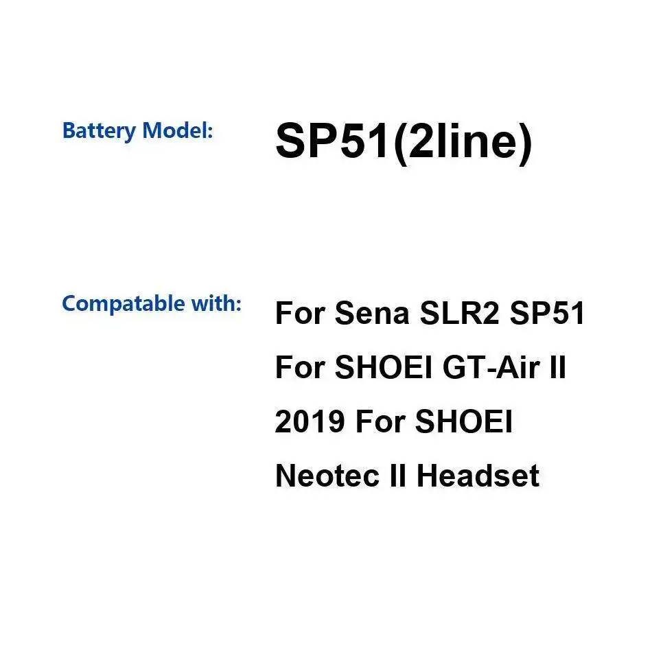 

High-Capacity 700mAh Motorcycle Helmet Headset Battery For Sena SLR2 SP51 For Shoei GT-Air II 2019 Neotec II Headset
