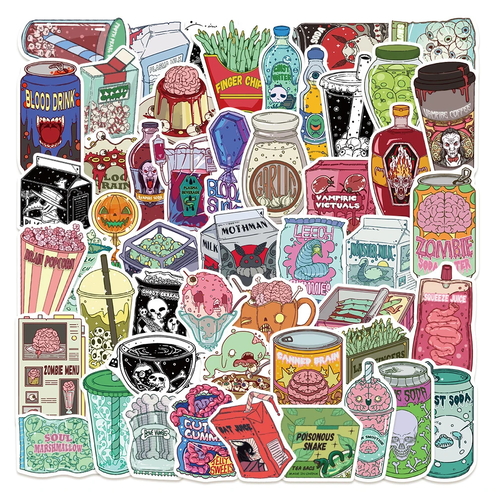 

10/30/50pcs Horror Cartoon Zombie Food Drink Stickers Funny Creative Gothic Decals Laptop Phone Skateboard Graffiti Sticker Toy