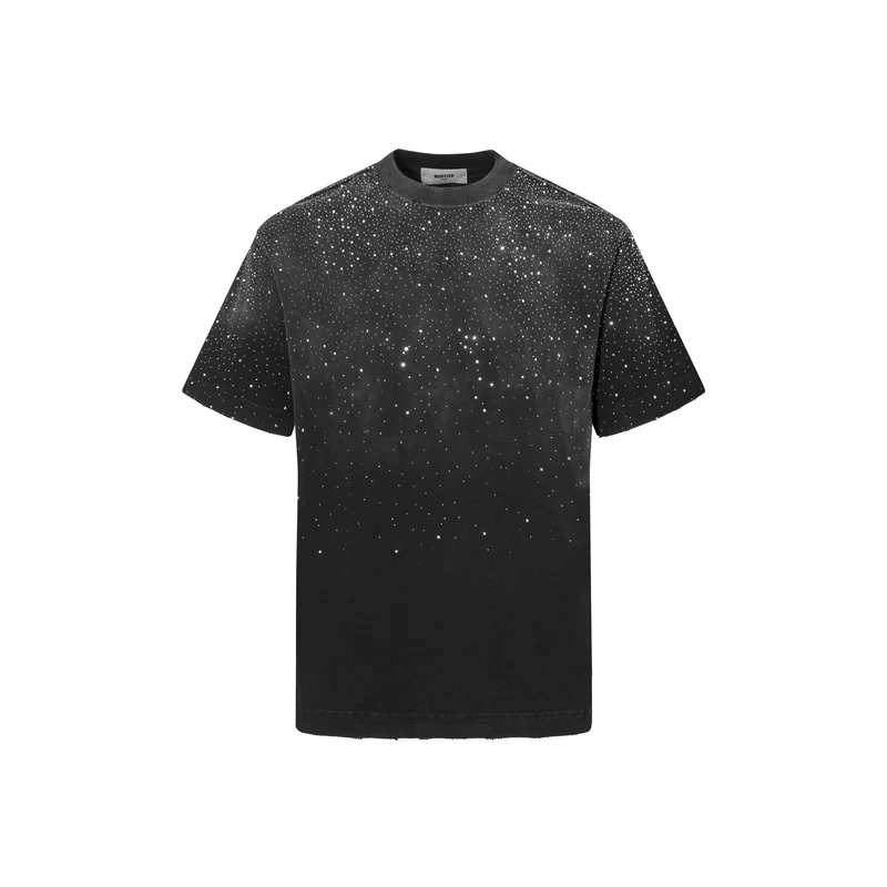 Men's Fashion High Street Hip Hop T Shirts With Hotfix Rhinestone Loose Fit Vintage Y2K Tees Summer Short Sleeve Tops