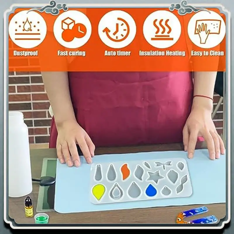 Conjunto de almofada de aquecimento de resina durável com temporizador e tampa, almofada de cura de resina, conjunto de almofada de secagem epóxi para chaveiros, entusiastas do diy plugue da ue