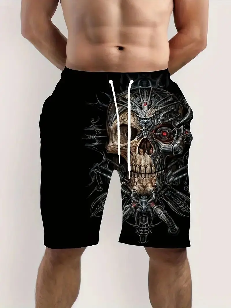 Summer Men\'s Handsome 3D Skull Printed Shorts Outdoor Cool Street Polyester Beach Shorts Sports Swimming Pants Surfboard Shorts