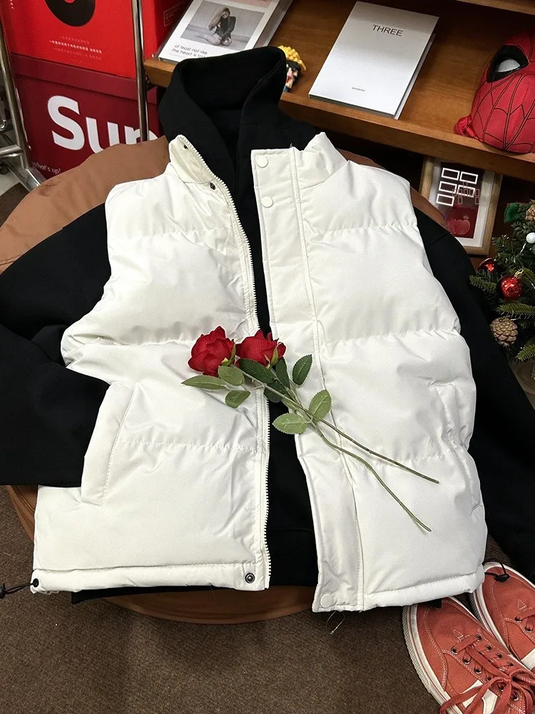 

Мужской утепленный пуховый жилет белого цвета, стеганый, зимняя верхняя одежда, теплый, с воротником-стойкой, на молнии, цветной