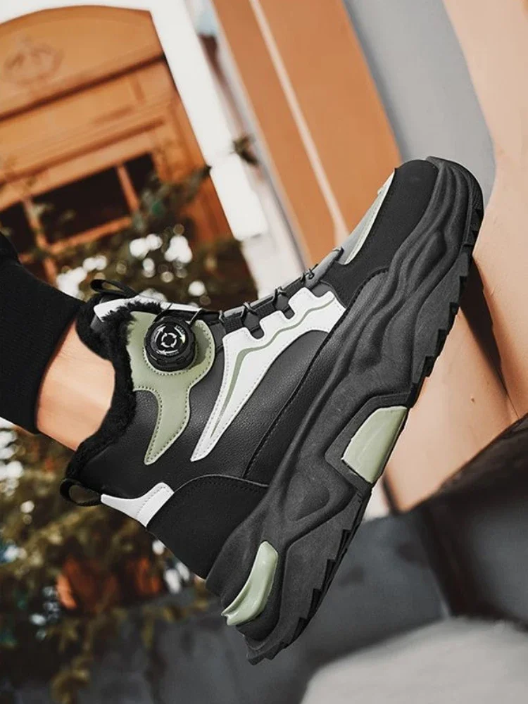 

​Men Winter Outdoor Sports Dad Shoes Rotating Buckles High Top Thickened Fleece Lined Warm Cotton Padded Teenager Boots​