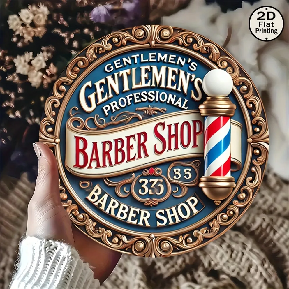 2D Flat Vintage Barber Shop Metallschild – „Herren Professional Barber Shop“ – Ideal für Heimdekoration – perfektes Geschenk