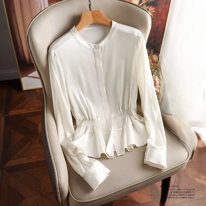 Satin Casual Women's Shirts Solid Colours Blouses Slim Fit Spring/Summer Long Sleeves Women Tops Fashion Clothing