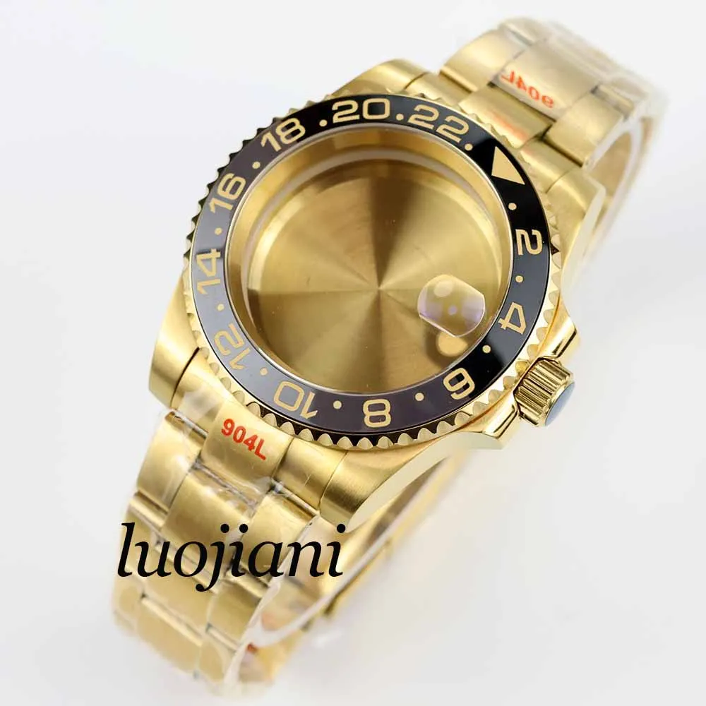 40mm gold pvd watch case jubilee/oyster strap sapphire glass fit NH35 NH36 movement waterproof 28.5mm Dial sub gmt yacht case