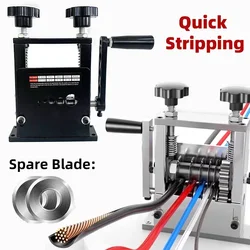 Doppelantrieb-Abisoliermaschine, Abisolierwerkzeug für 1–17 mm Schrottdraht, Kupferdraht-Abisolierzange für übrig gebliebene Kabel (2 Ersatzklingen)