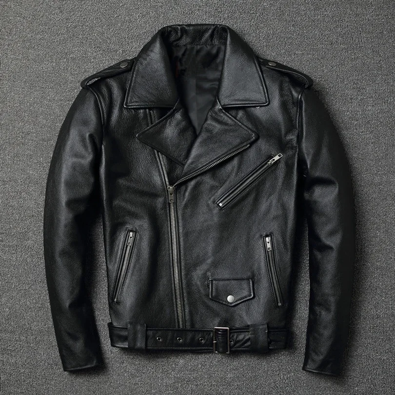 

classic motor biker leather jacket.slim coat.fashion leather clothing.plus size