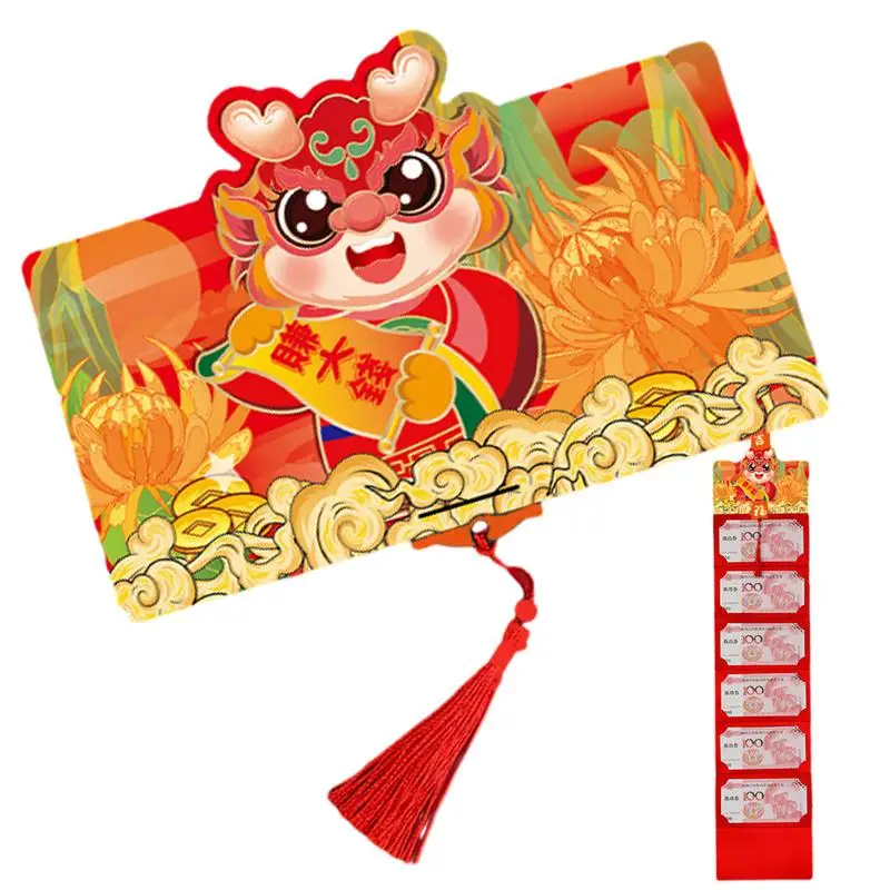 2024 Dragon Red Envelopes Six Card Slots Creative Foldable Design Chinese New Year Red Envelope Dragon Year HongBao For gift