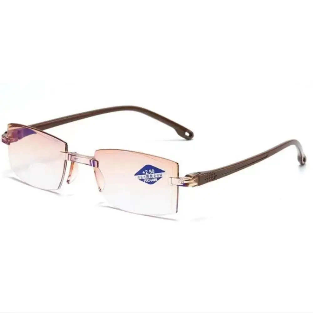 PC Reading Glasses Strength: 1.0~4.0x Black+Blue Rimless Eyeglasses Rectangle Diamond-cut Bifocal Progressive Reading Glasses