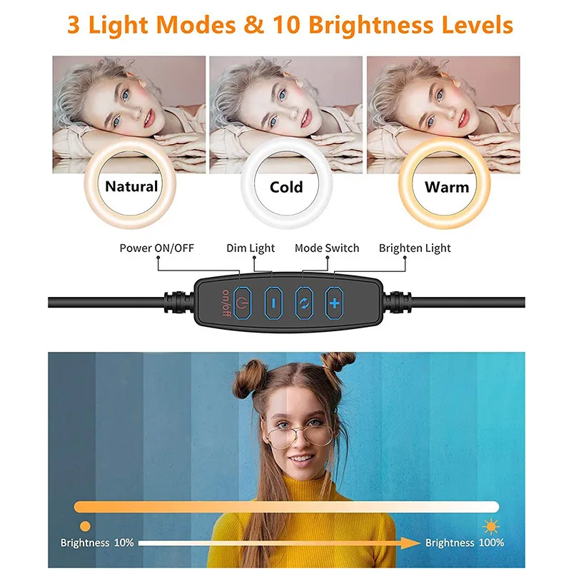 Fill Lamps 16cm LED Selfie Ring Light Dimmable Led Photography RingLight With Clip On Laptop Computer Tripod & Phone Stand