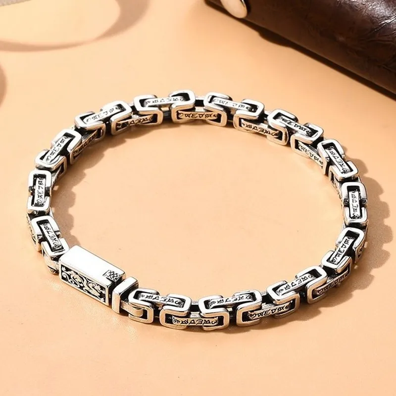 

Real Solid 925 Sterling Silver Chain Men Women 5mm Mantra Square Byzantine Bracelet 23g/18cm