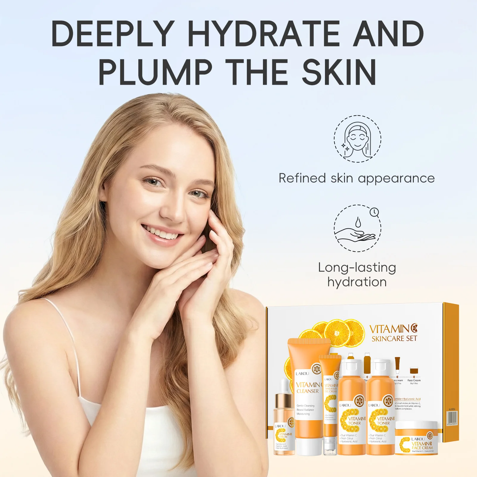 

LAIKOU Cherry Blossom Vit C Skincare Set, 6Pcs Face Care Kit Cleanser Toner Serum Cream, Hydrating Gift Set Large Size