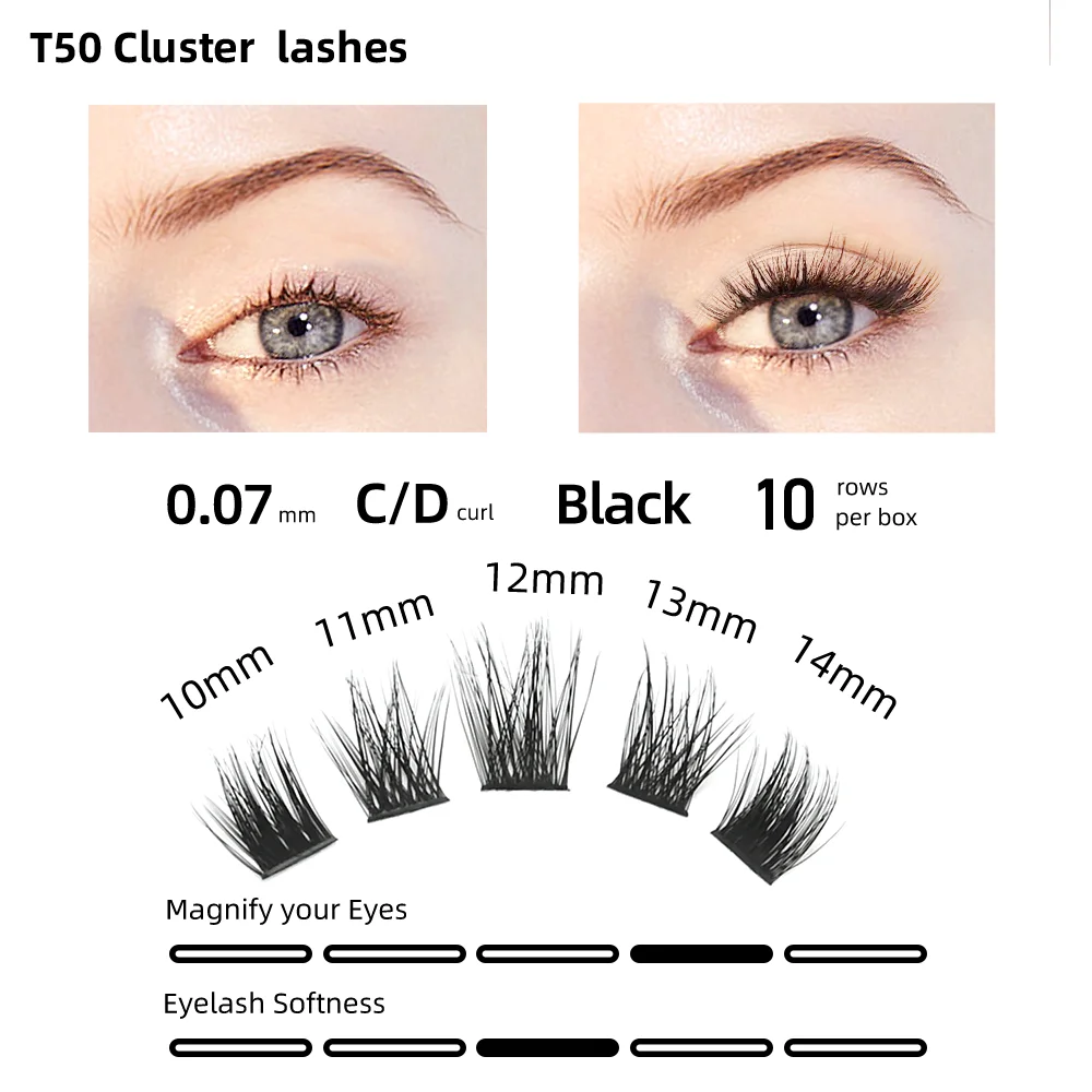 Lashtalk-Extensión de pestañas en racimo T50, 9-14mm, Nagaraku, segmento de cola de milano, volumen, Manga Natural, paquete suave, envío gratuito