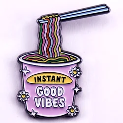 Good Vibes Enamel Pin Food Noodle Brooch Badge Food Lover Gifts Jewelry Accessory