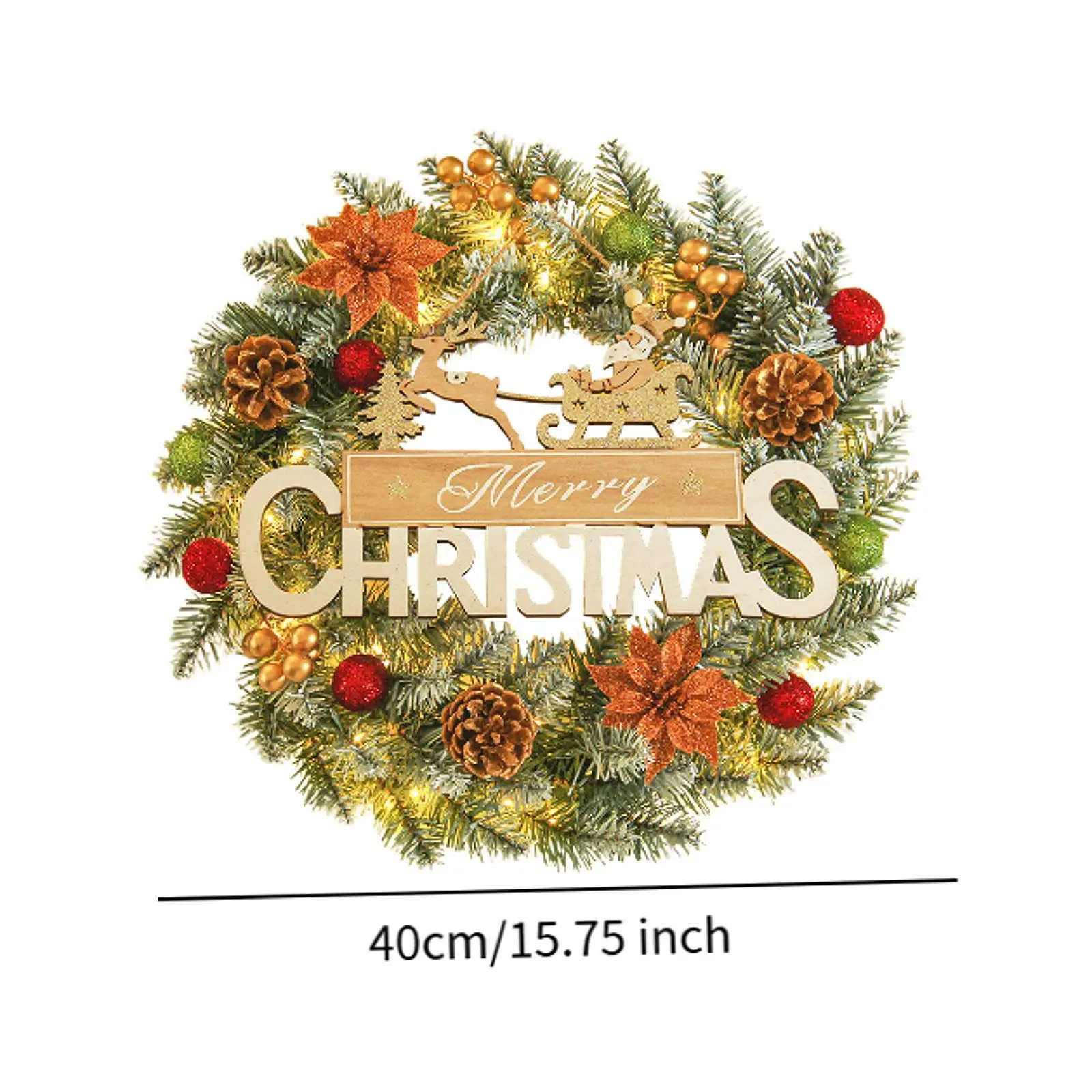إكليل عيد الميلاد إكليل عيد الميلاد تضيء 16 بوصة زخرفة عيد الميلاد ريفي