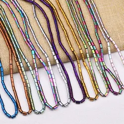 Multicolour Plating Cylinder Shape Natural Stone Hematite Spacers Loose Beads For Jewelry Making DIY Bracelet Accessories 4-8MM