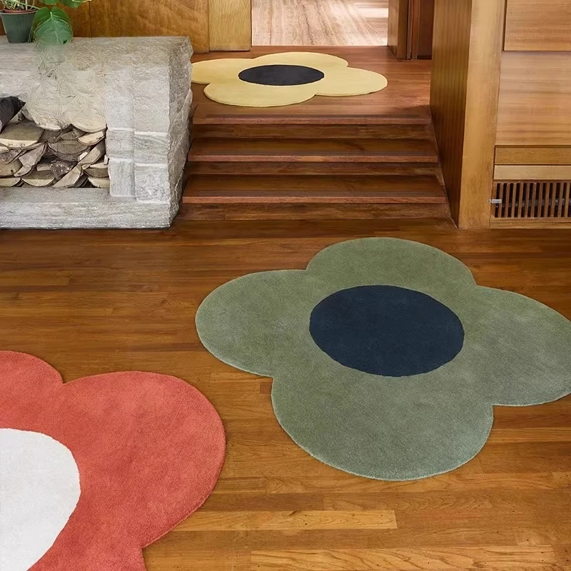 Flower Pattern Carpets for Living Room Thick Plush Bedside Floor Mat Fluffy Soft Rug Nordic Style Bedroom Decor Irregular Carpet