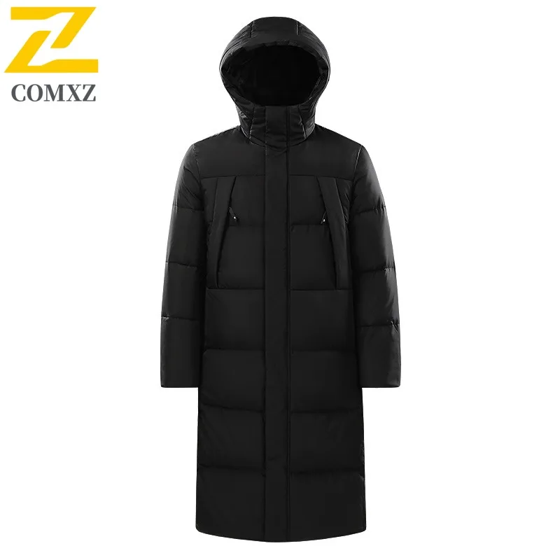 

COMXZ Outdoor Adventure Мужской длинный пуховик Повседневная ветрозащитная теплая парка Сплошной цвет Легкий зимний пуховик для бега