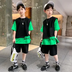 Summer Children Boy Clothes Set Kid Faux Two-piece Letterr Printed Tshirts and Shorts 2 Pieces Suit Teenage Top Bottom Outfits